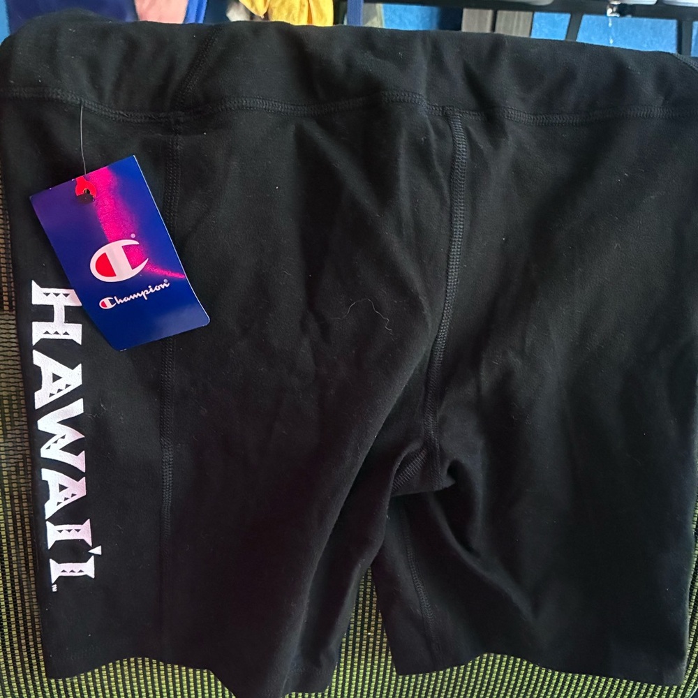 Champion Black Athletic Shorts with Hawaii Print